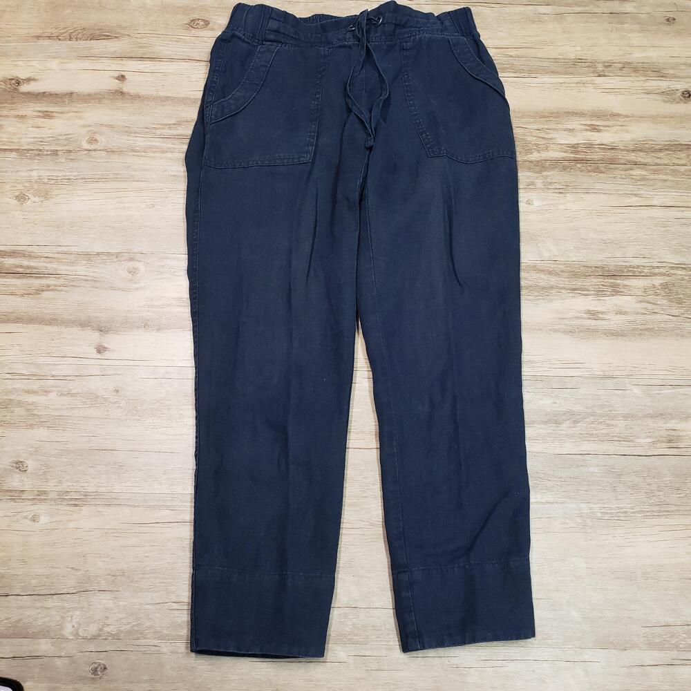 Athleta Pants Womens 2 Blue Linen Drawstring Elastic Waist Straight Leg Chino